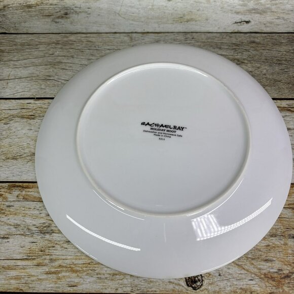 Rachael Ray HOLIDAY HOOT Christmas Tree Owl Stars Porcelain Dinner Plates Set 4 - Picture 3 of 16